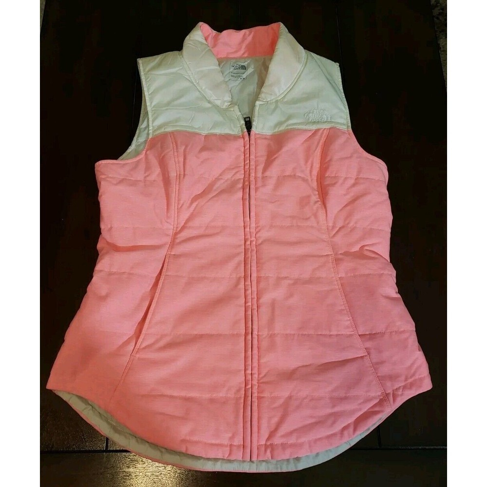 Women's The North Face Quilted Vest Size Medium Bright Heather Pink White Nylon